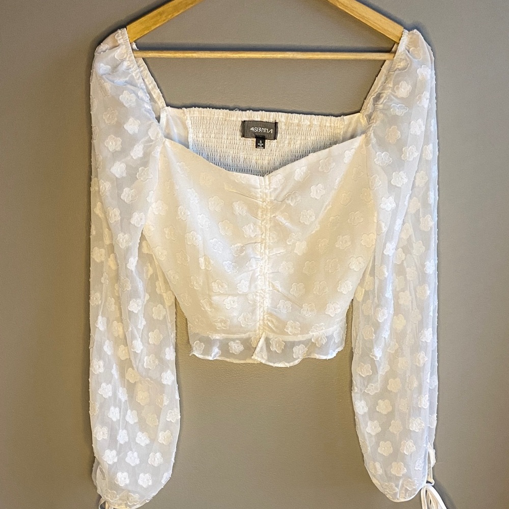 4SI3NNA Cream Floral Sheer Blouse (Size S)